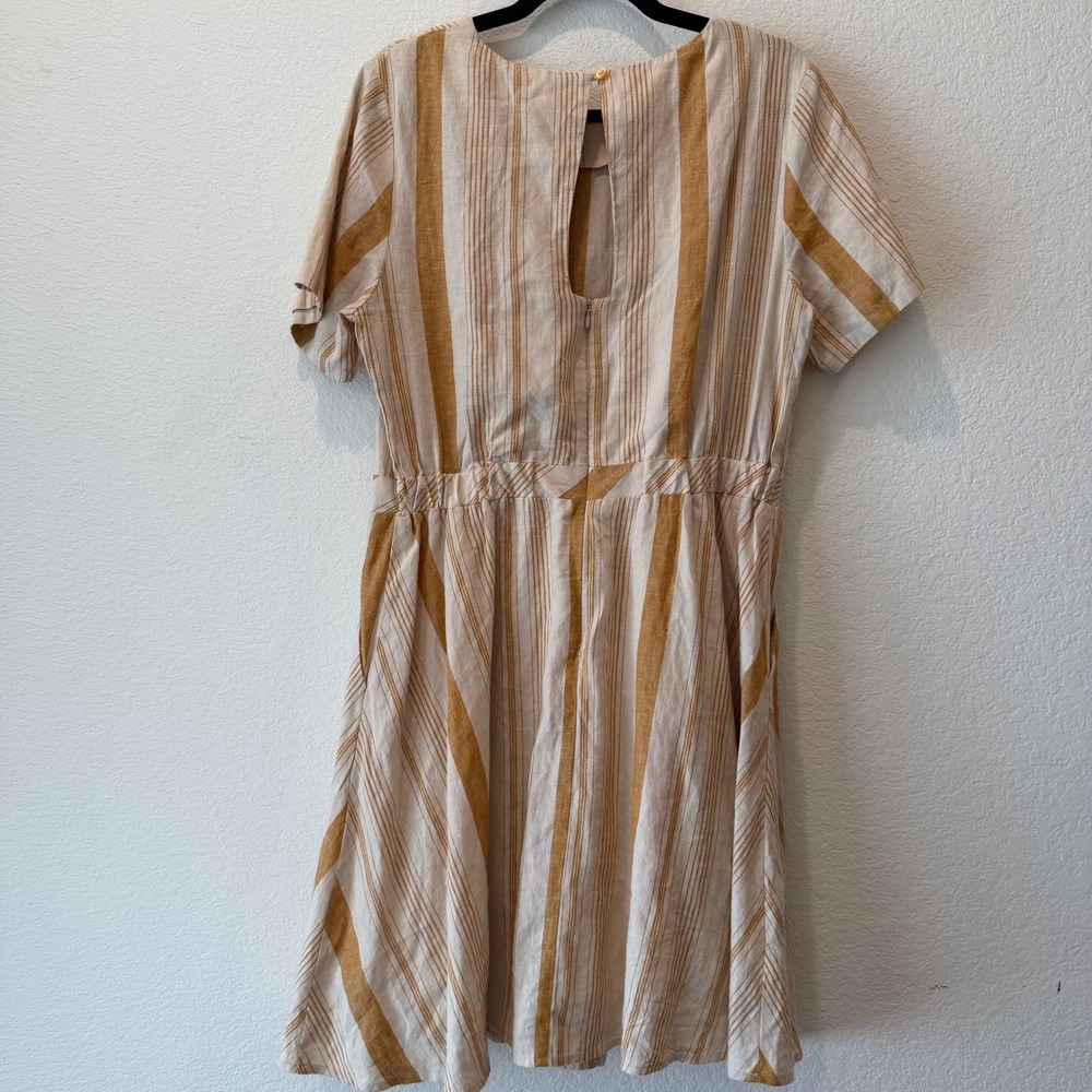 A Loves A Striped Fit and Flare Dress Mustard Yellow Cream Short Sleeve Large - Picture 2 of 5